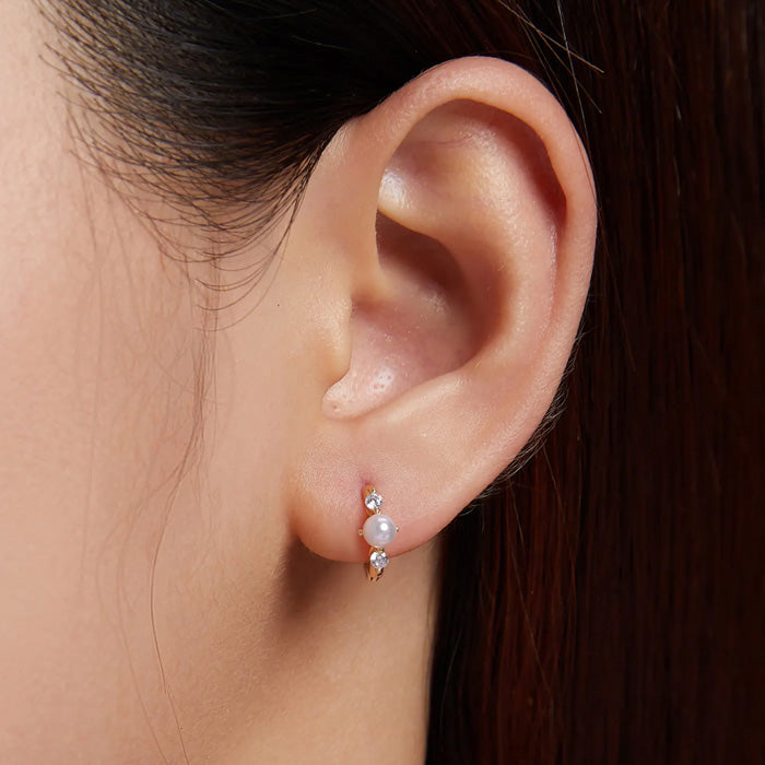 Sterling Silver Delicate Pearl Huggie Hypoallergenic Earrings