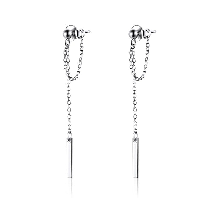 Sterling Silver Pillar Pendant Drop Stud Hypoallergenic Earrings