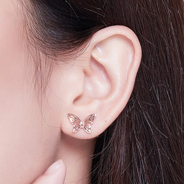 Sterling Silver Hollow Butterfly Stud Hypoallergenic Earrings