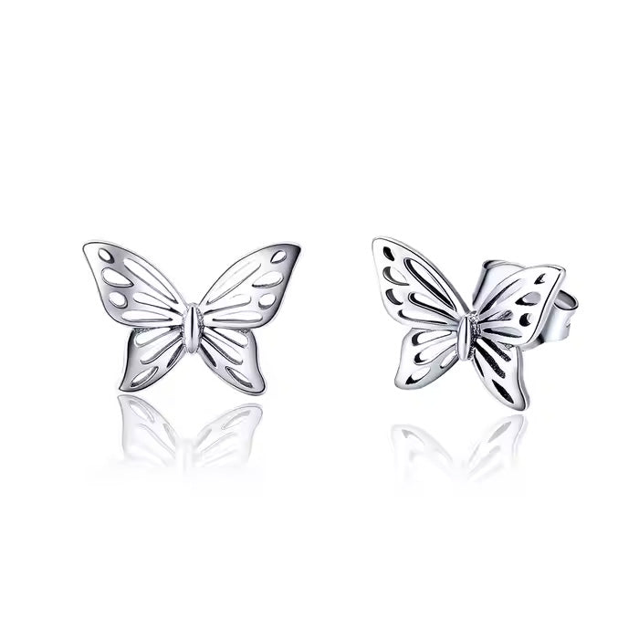 Sterling Silver Hollow Butterfly Stud Hypoallergenic Earrings