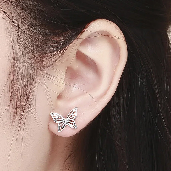 Sterling Silver Hollow Butterfly Stud Hypoallergenic Earrings