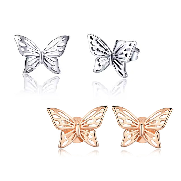Sterling Silver Hollow Butterfly Stud Hypoallergenic Earrings