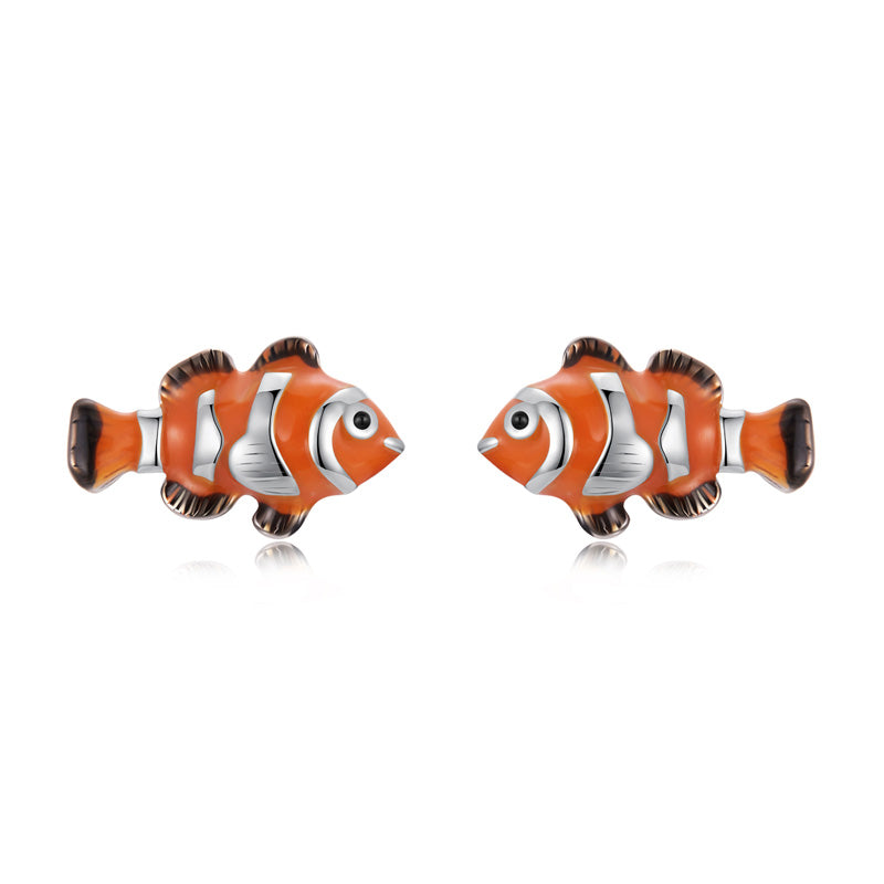Sterling Silver Clownfish Stud Hypoallergenic Earrings