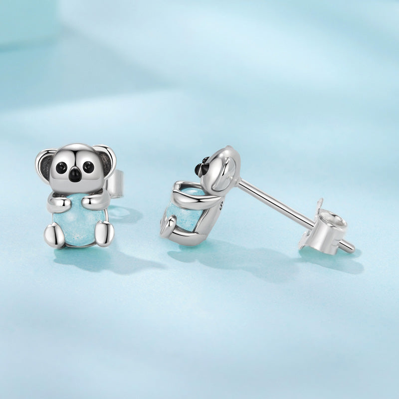 Sterling Silver Mini Koala Jade Stud Hypoallergenic Earrings
