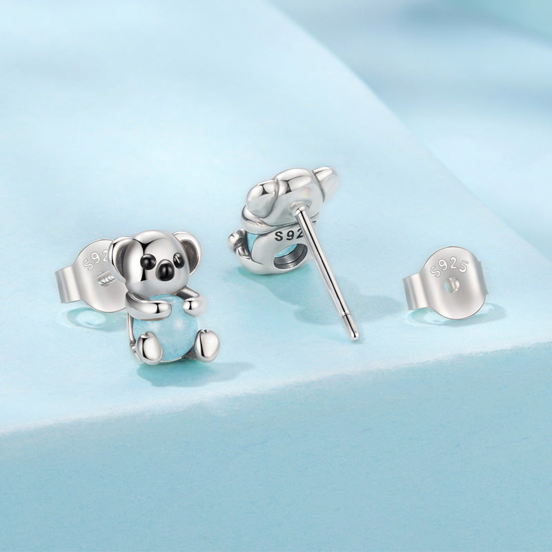 Sterling Silver Mini Koala Jade Stud Hypoallergenic Earrings