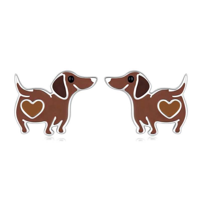Sterling Silver Dachshund Stud Hypoallergenic Earrings