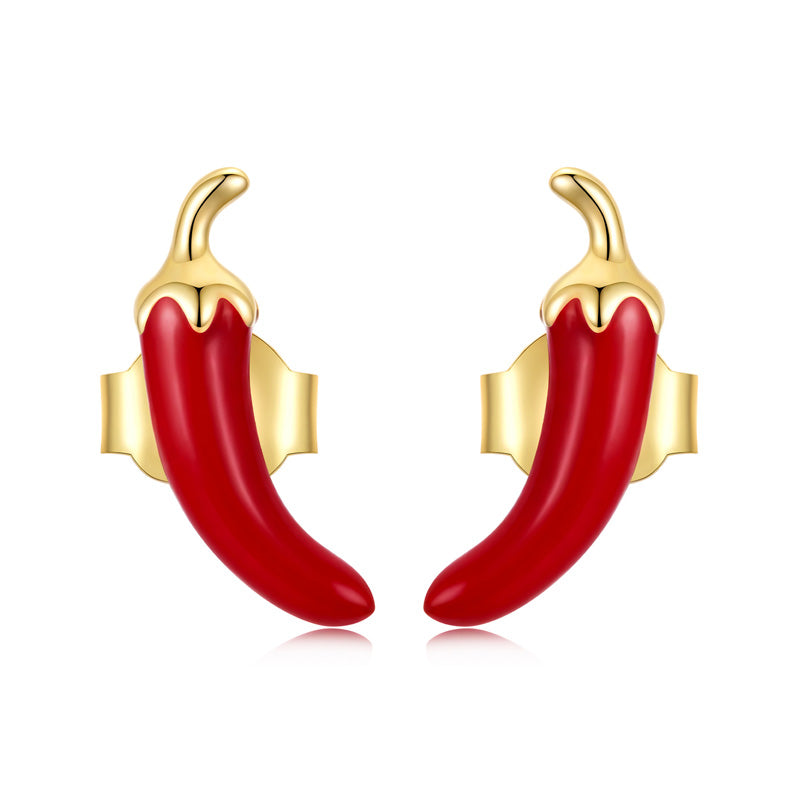 Sterling Silver Chili Pepper Stud Hypoallergenic Earrings