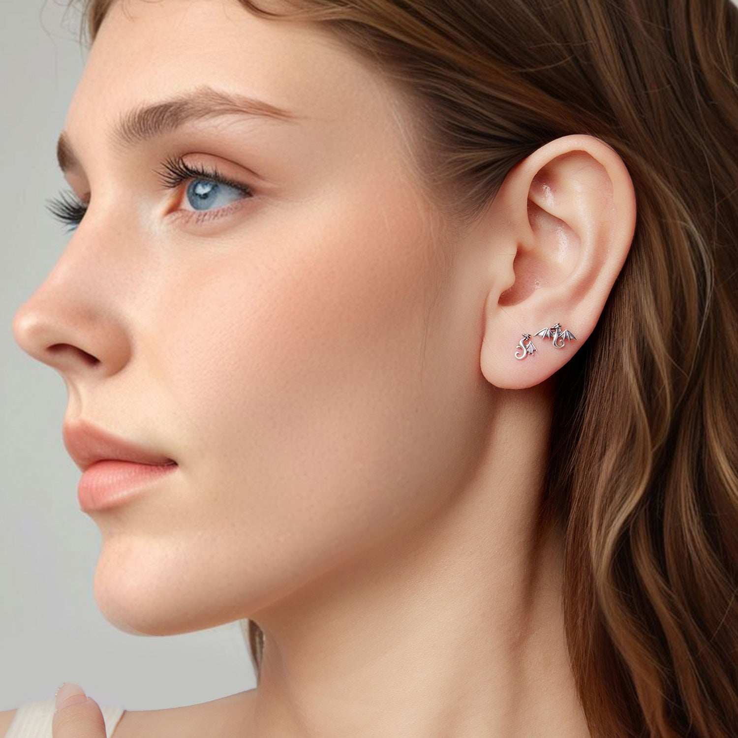 Sterling Silver Dragon Stud Hypoallergenic Earrings