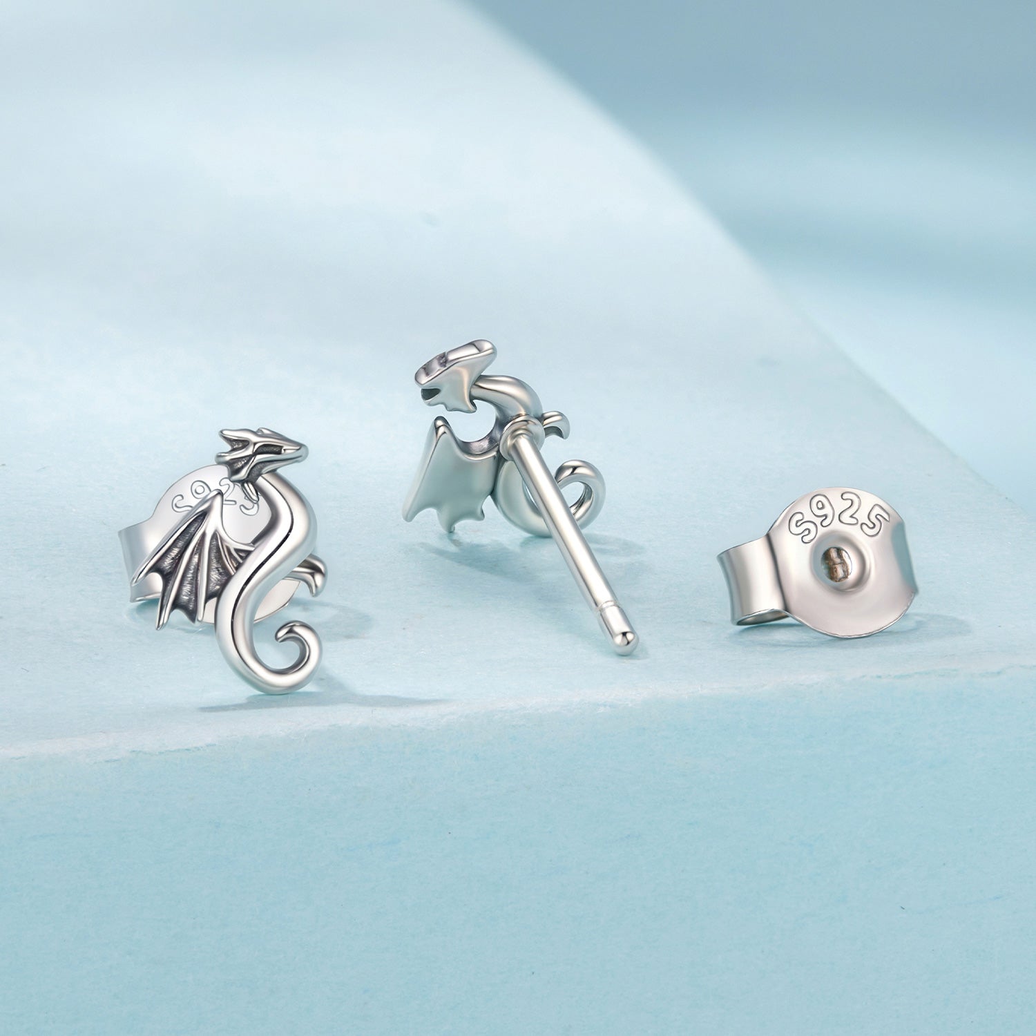 Sterling Silver Dragon Stud Hypoallergenic Earrings