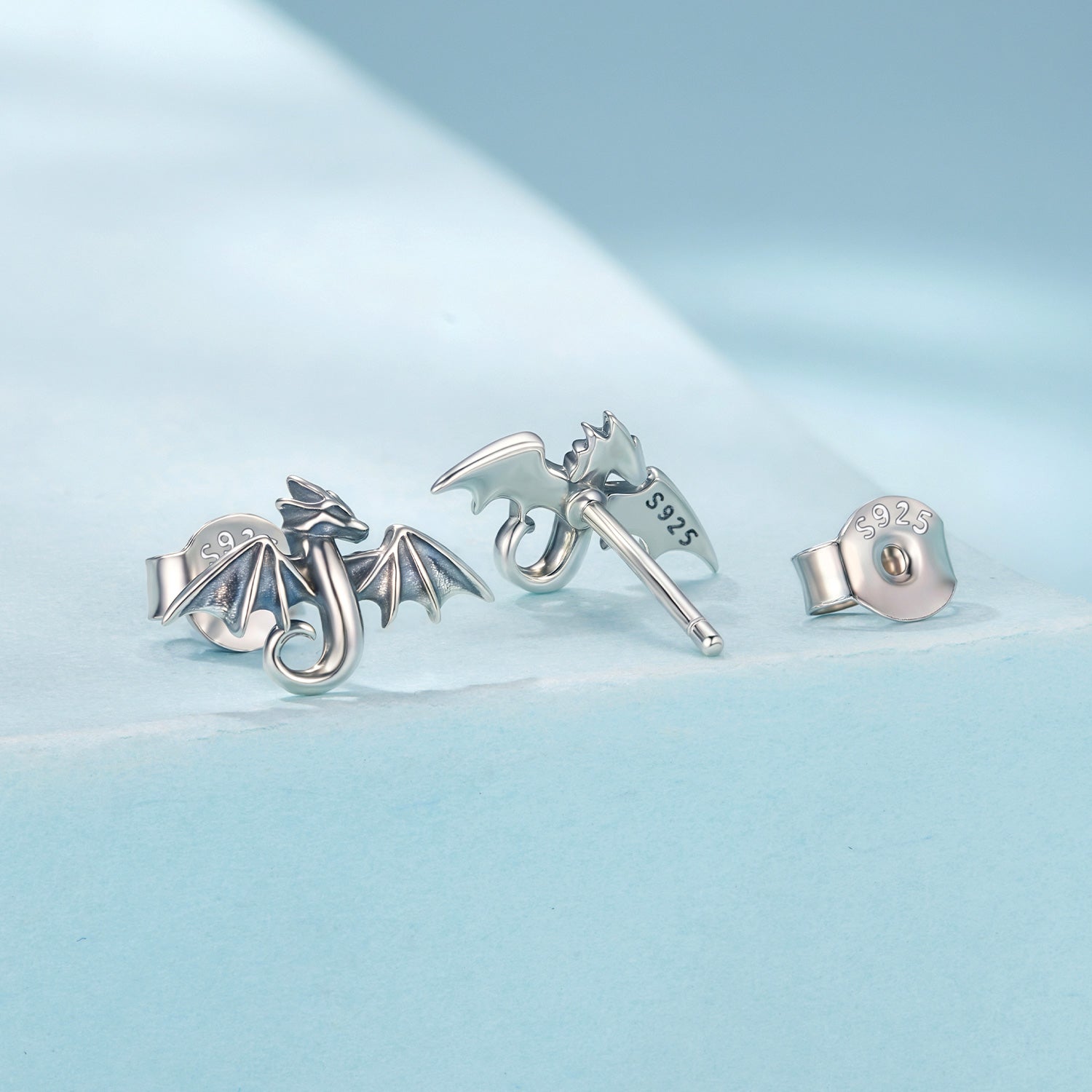 Sterling Silver Dragon Stud Hypoallergenic Earrings