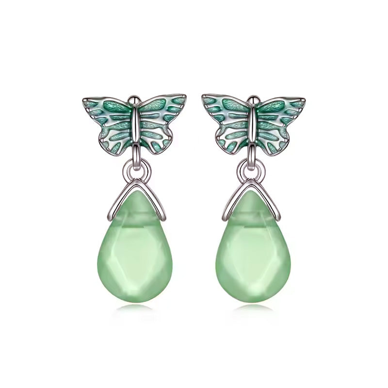 Sterling Silver Green Resin Crystal Butterfly Stud Hypoallergenic Earrings