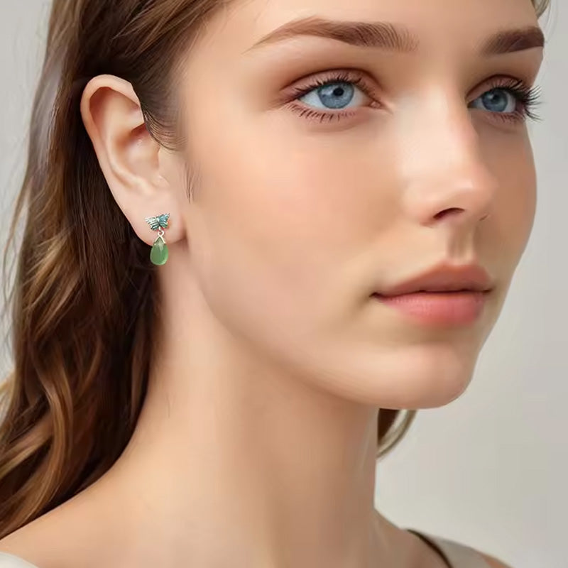 Sterling Silver Green Resin Crystal Butterfly Stud Hypoallergenic Earrings