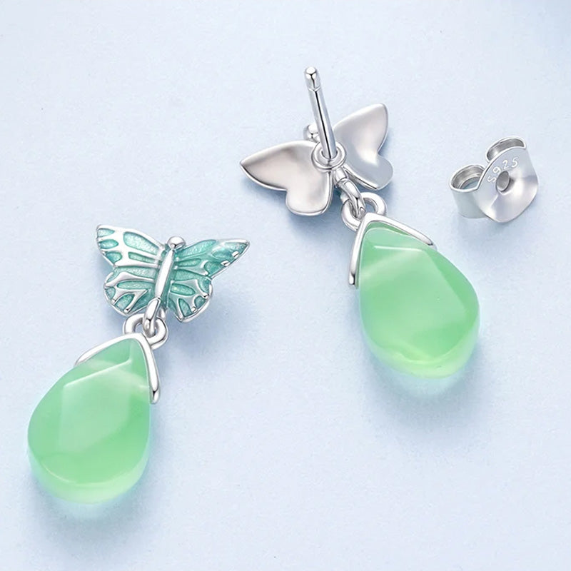 Sterling Silver Green Resin Crystal Butterfly Stud Hypoallergenic Earrings