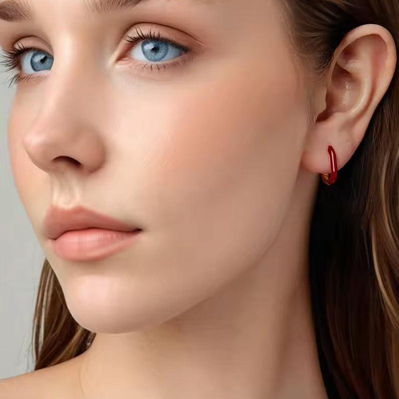 Sterling Silver Angela Red Huggie Hypoallergenic Earrings