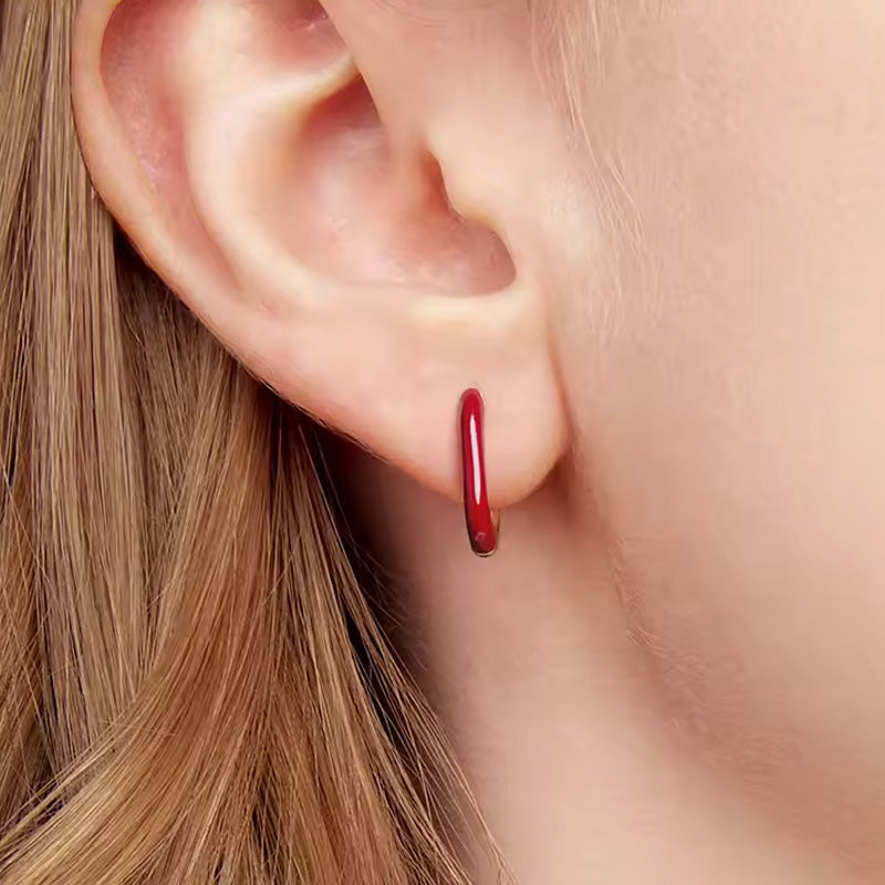 Sterling Silver Angela Red Huggie Hypoallergenic Earrings