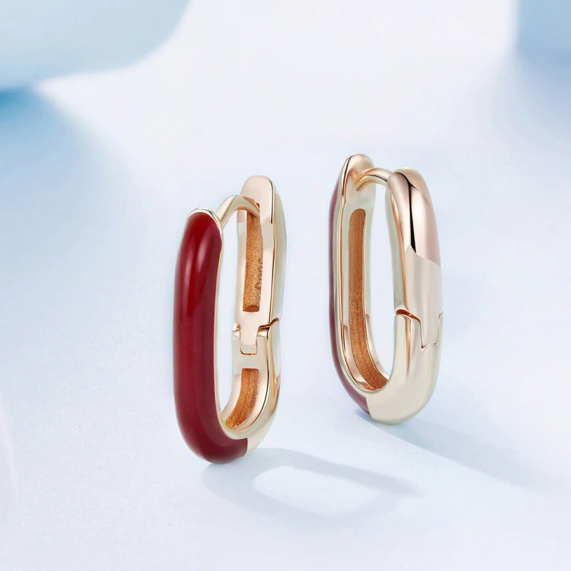 Sterling Silver Angela Red Huggie Hypoallergenic Earrings