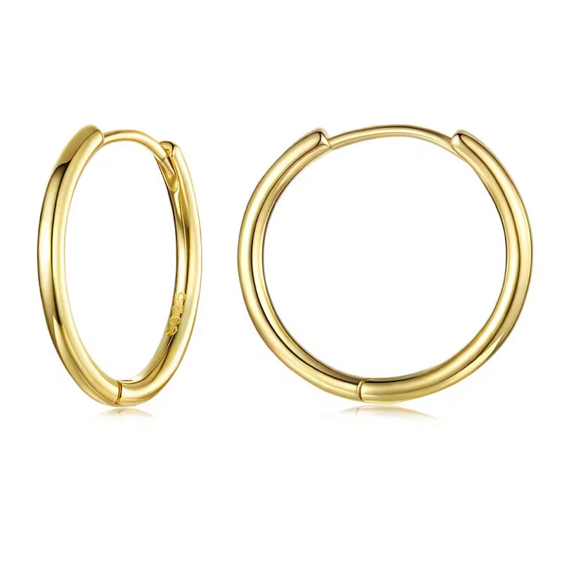 Sterling Silver 12mm/17mm/22mm Gold Circle Huggie Hypoallergenic Earrings