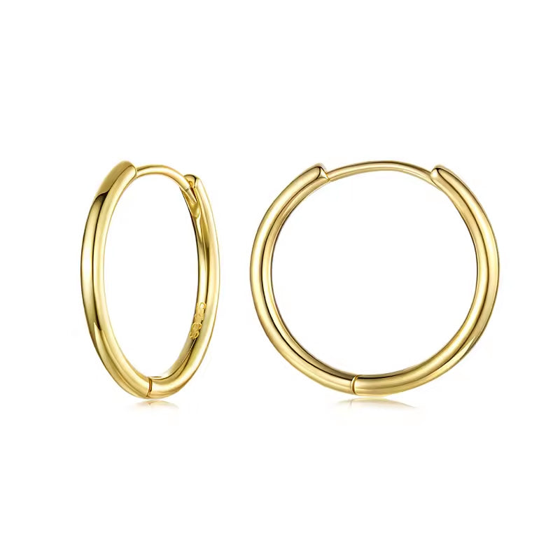 Sterling Silver 12mm/17mm/22mm Gold Circle Huggie Hypoallergenic Earrings