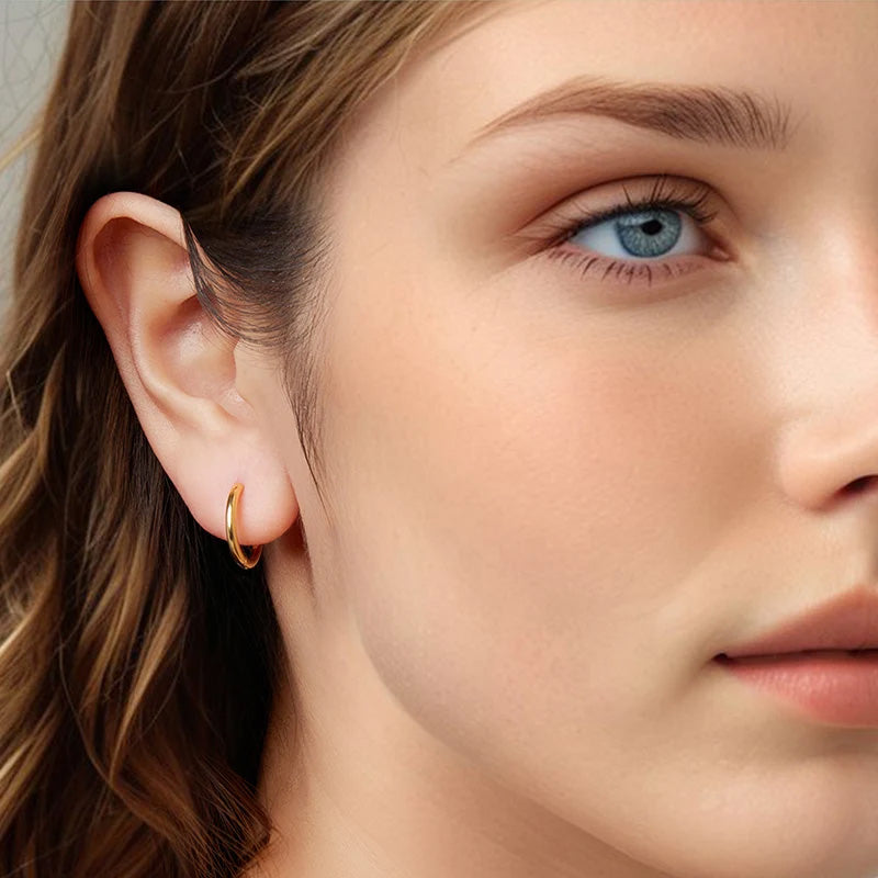 Sterling Silver 12mm/17mm/22mm Gold Circle Huggie Hypoallergenic Earrings