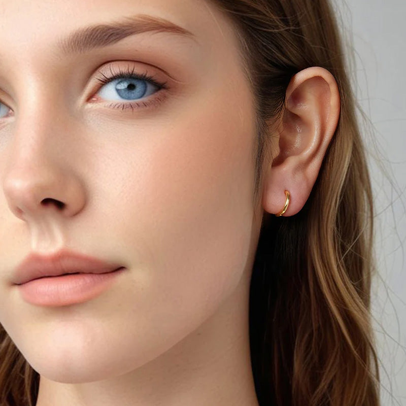 Sterling Silver 12mm/17mm/22mm Gold Circle Huggie Hypoallergenic Earrings