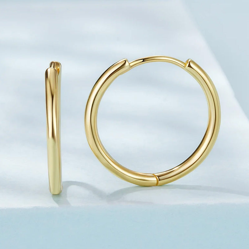 Sterling Silver 12mm/17mm/22mm Gold Circle Huggie Hypoallergenic Earrings