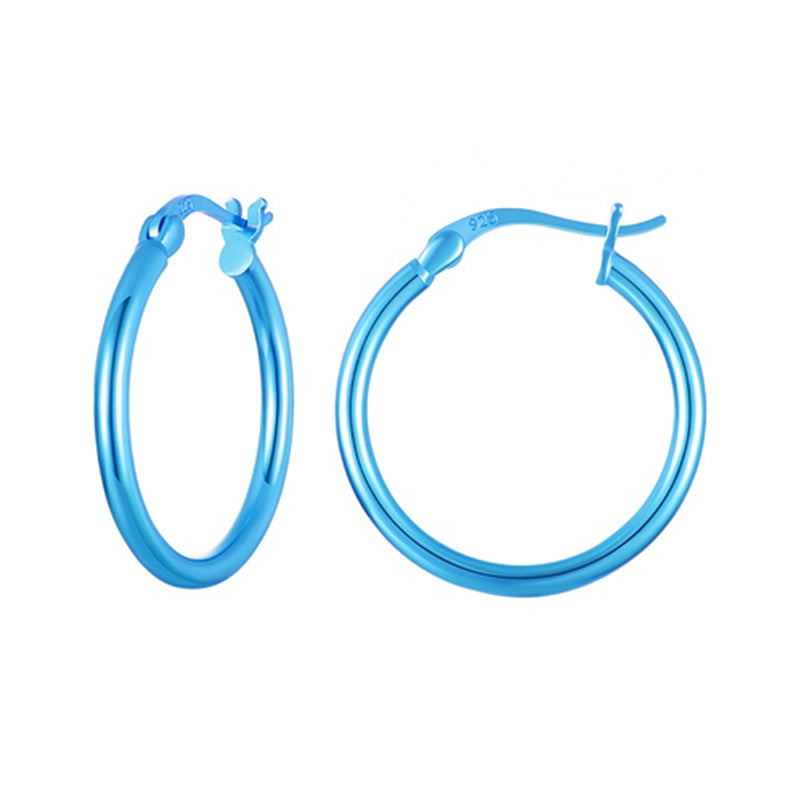 Sterling Silver Classic Coloured Circle Hoop Hypoallergenic Earrings