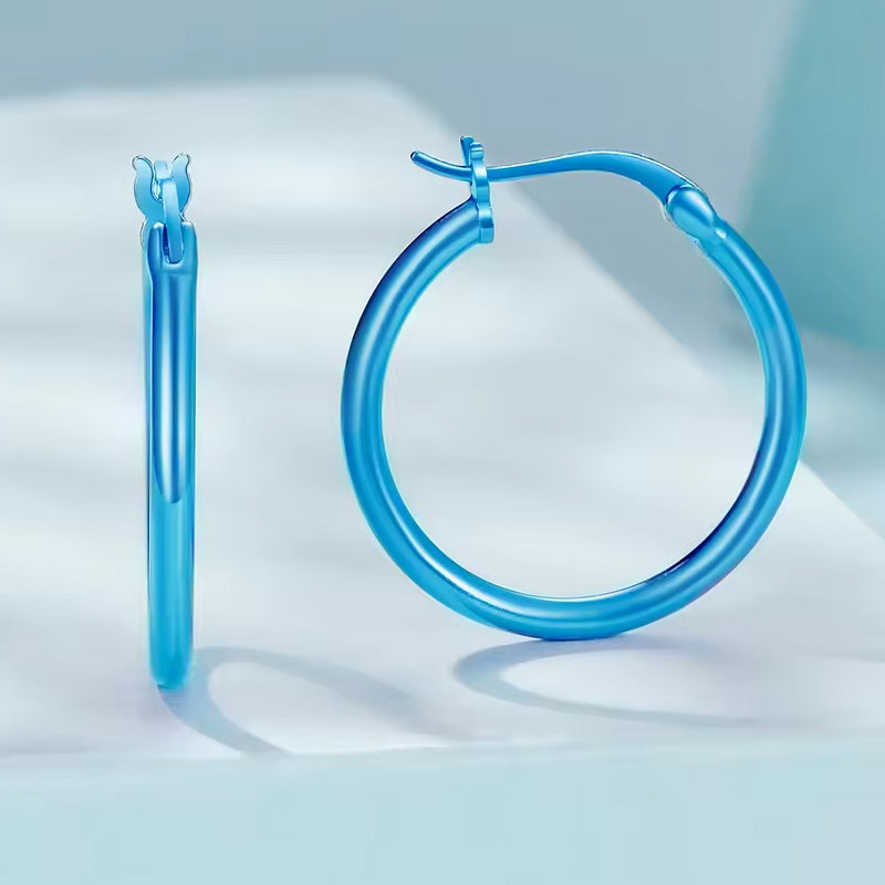 Sterling Silver Classic Coloured Circle Hoop Hypoallergenic Earrings