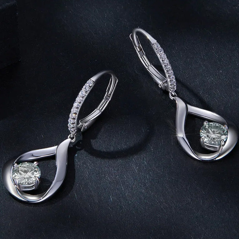 Sterling Silver Waterdrop 1ct Moissanite Leverback Hypoallergenic Earrings