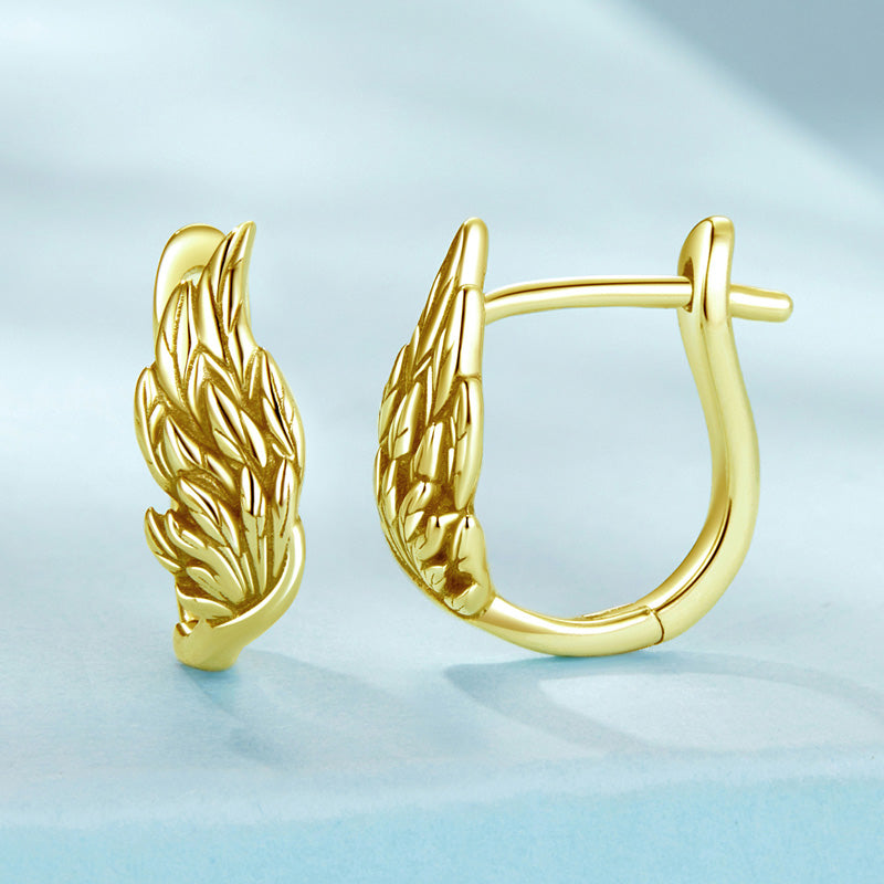 Sterling Silver Angel Feather Hoop Hypoallergenic Earrings