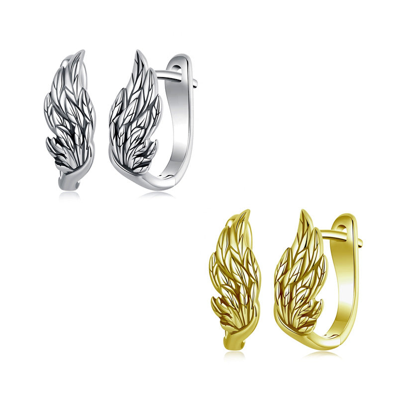 Sterling Silver Angel Feather Hoop Hypoallergenic Earrings