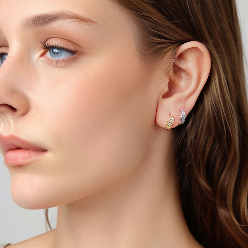 Sterling Silver Angel Feather Hoop Hypoallergenic Earrings