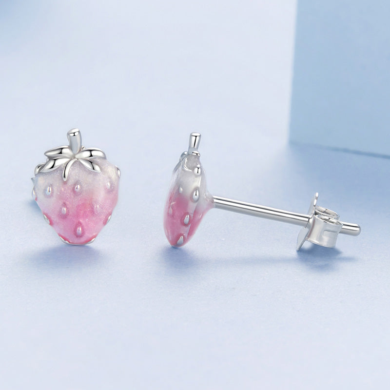 Sterling Silver Pink Strawberry Stud Hypoallergenic Earrings