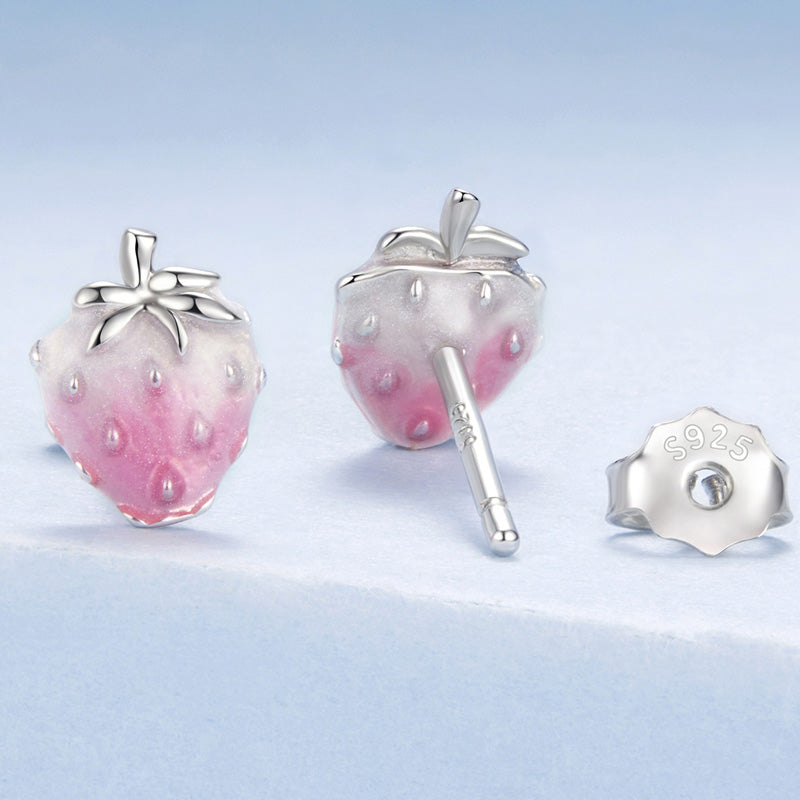 Sterling Silver Pink Strawberry Stud Hypoallergenic Earrings