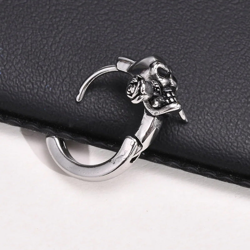 Sterling Silver Rose Skull Huggie Hypoallergenic Earrings