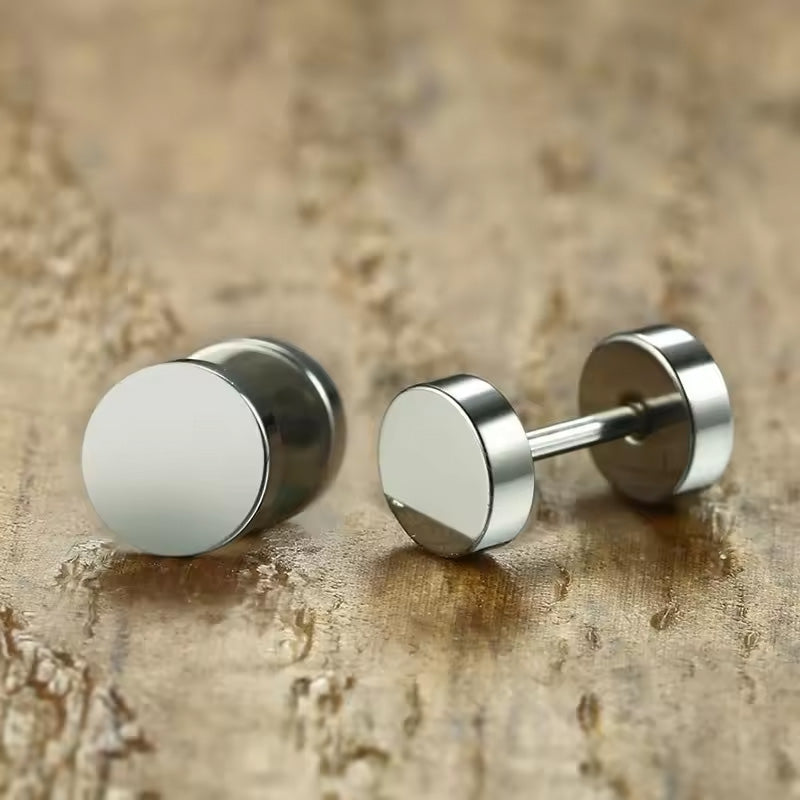 Stainless Steel Silver Screw Stud Earrings