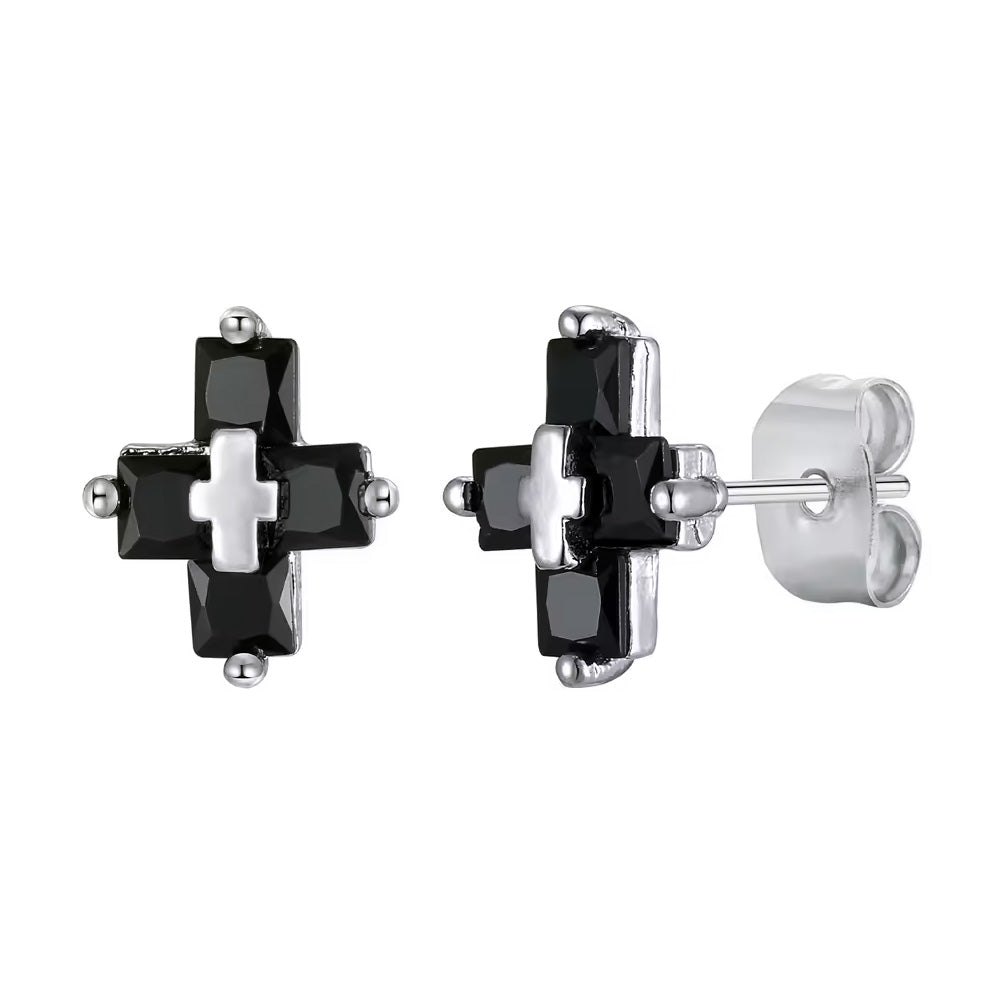 Sterling Silver Double Cross Stud Earrings