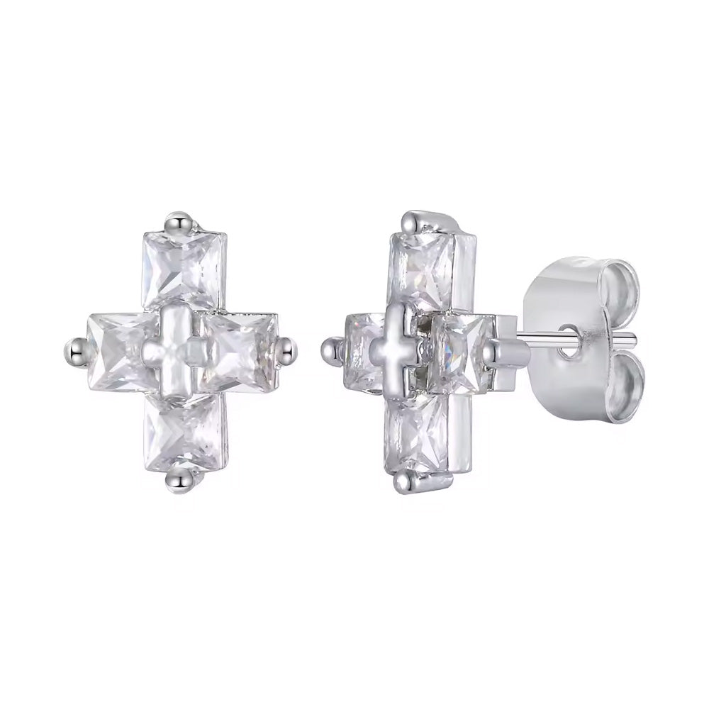 Sterling Silver Double Cross Stud Earrings