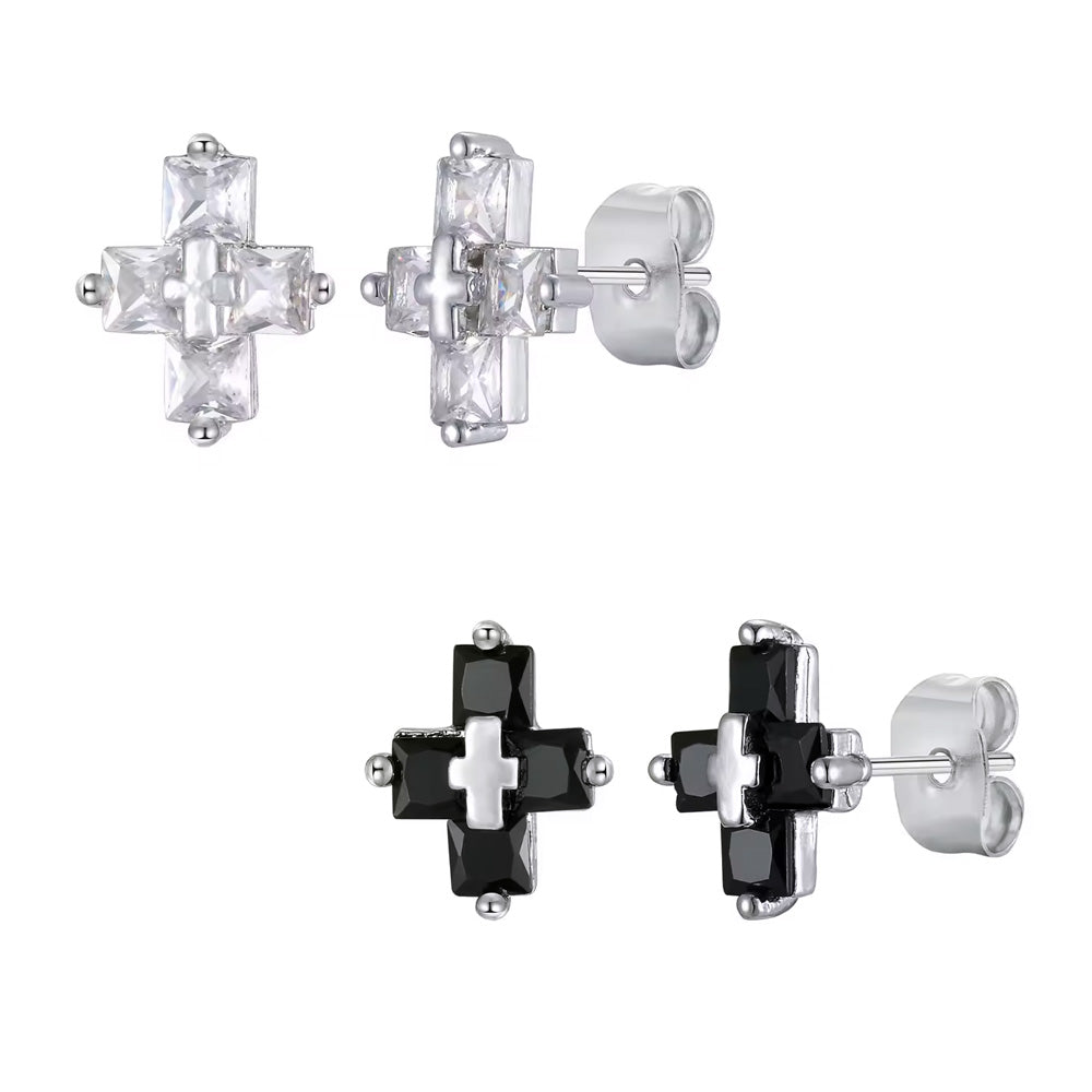 Sterling Silver Double Cross Stud Earrings