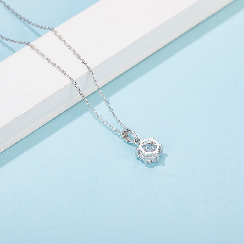 Sterling Silver Round Moissanite Stud Hypoallergenic Earrings + Necklace