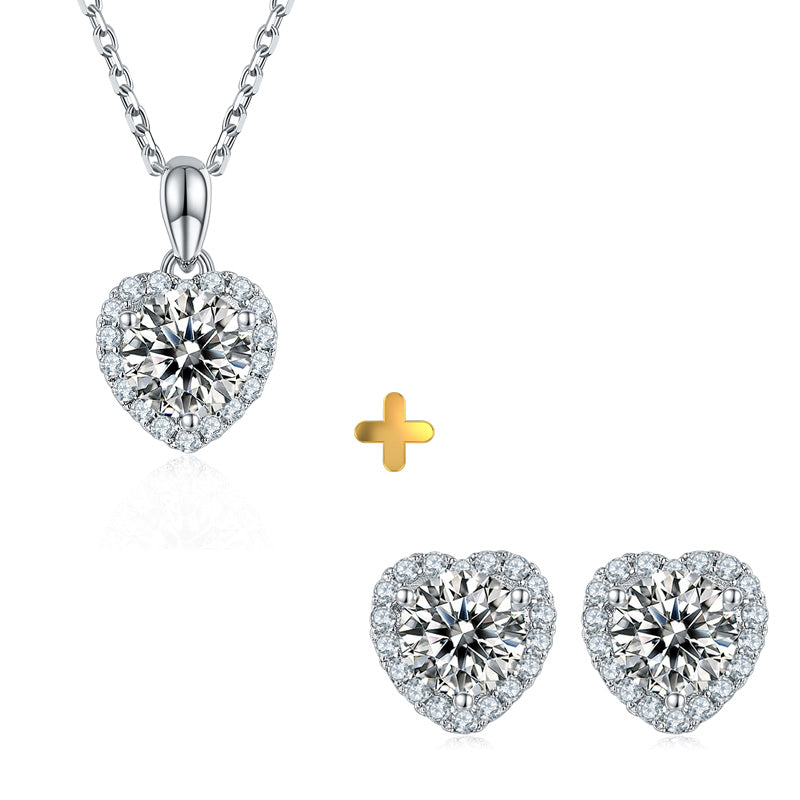 Sterling Silver Angelic Heart Moissanite Earrings + Necklace