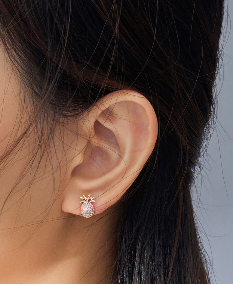 Sterling Silver Pineapple Stud Hypoallergenic Earrings