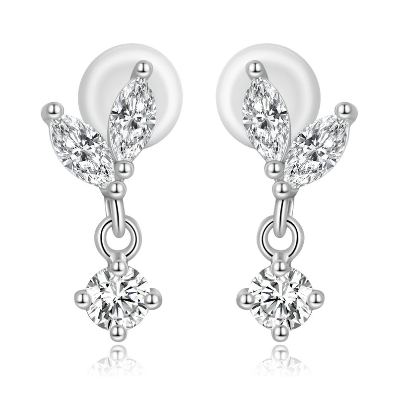 Sterling Silver Double Tiny Leaf Stud Hypoallergenic Earrings