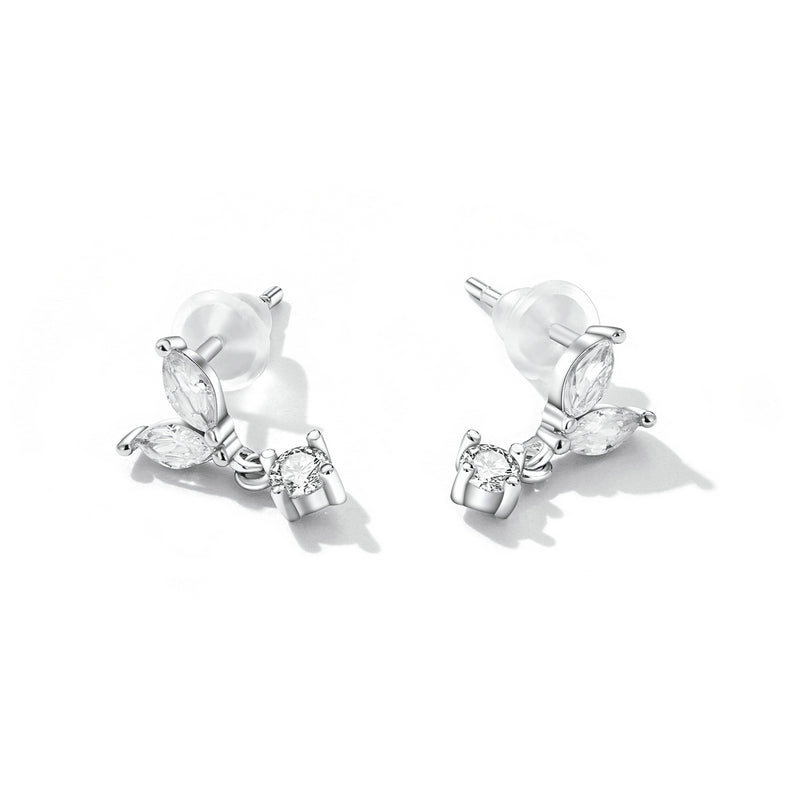 Sterling Silver Double Tiny Leaf Stud Hypoallergenic Earrings