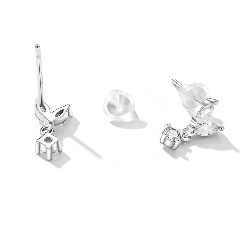 Sterling Silver Double Tiny Leaf Stud Hypoallergenic Earrings