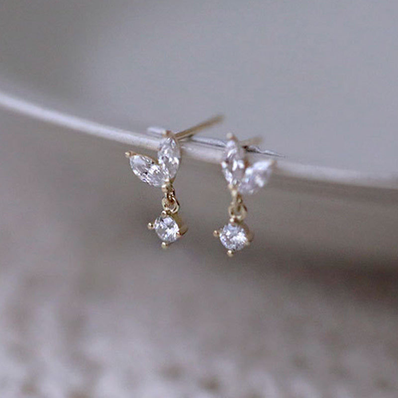 Sterling Silver Double Tiny Leaf Stud Hypoallergenic Earrings