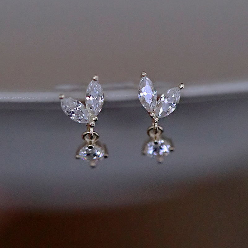 Sterling Silver Double Tiny Leaf Stud Hypoallergenic Earrings