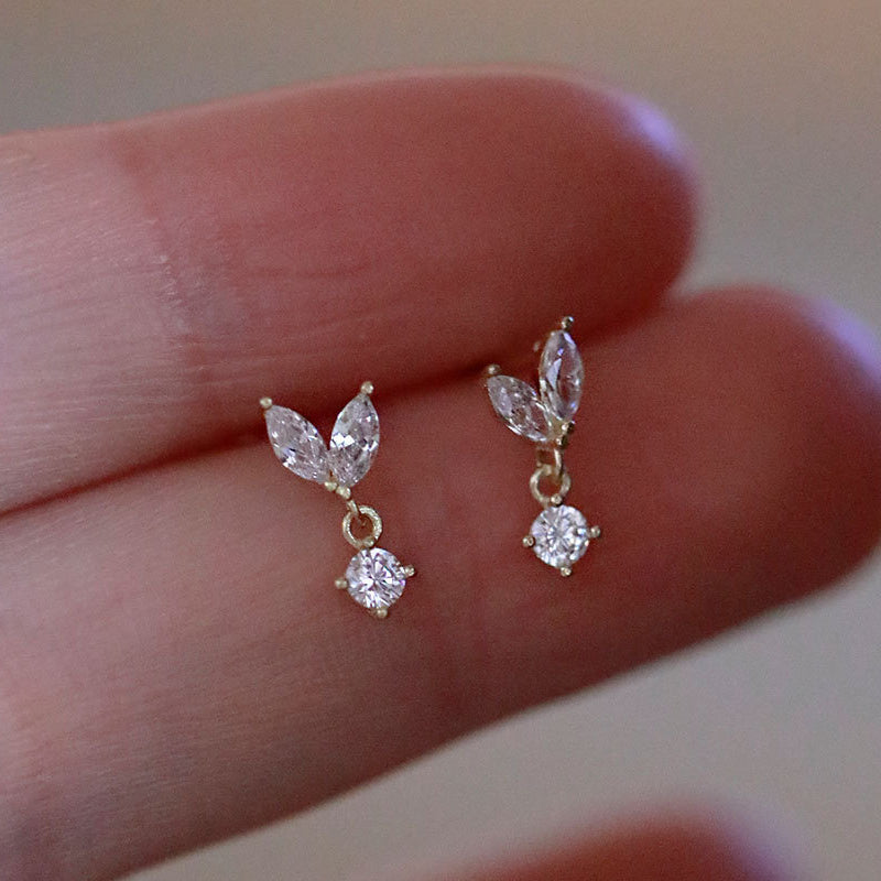 Sterling Silver Double Tiny Leaf Stud Hypoallergenic Earrings
