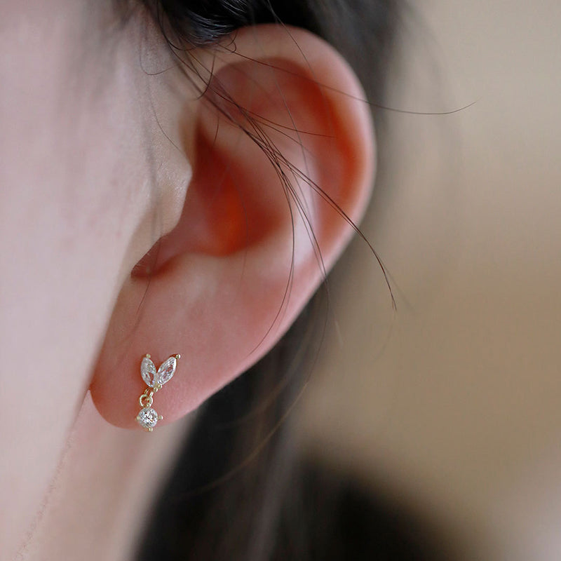 Sterling Silver Double Tiny Leaf Stud Hypoallergenic Earrings