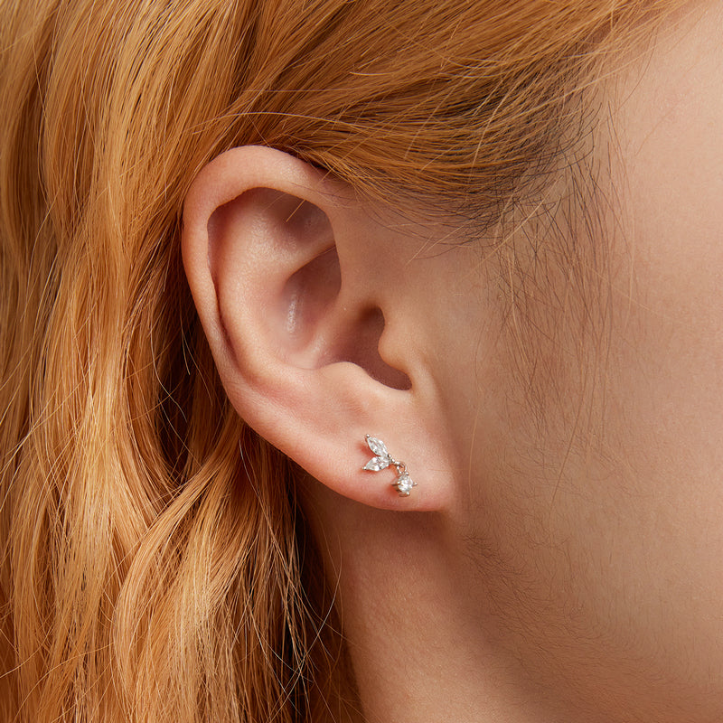 Sterling Silver Double Tiny Leaf Stud Hypoallergenic Earrings