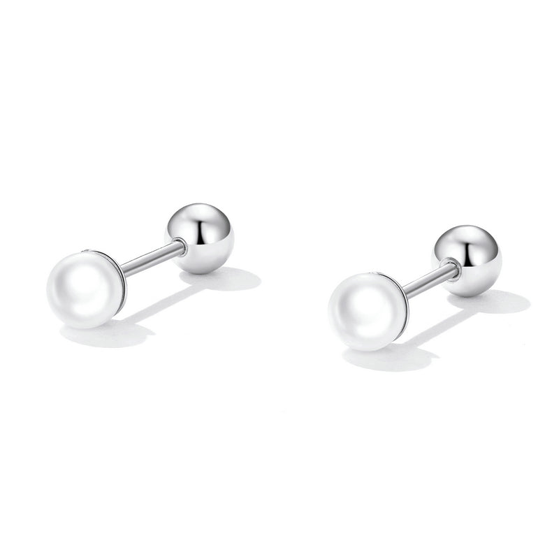 Sterling Silver Pearl Screw Stud Earrings